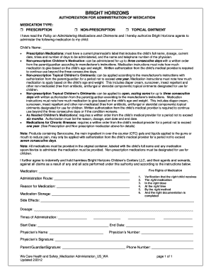 Bright Horizons Medication Authorization Form