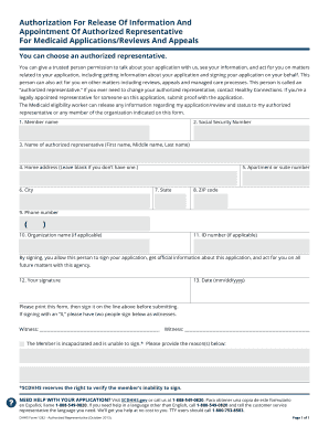 Authorization For Release Of Information And Appointment Of Authorized Representative
