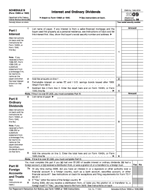Schedule B Form 1040A or 1040