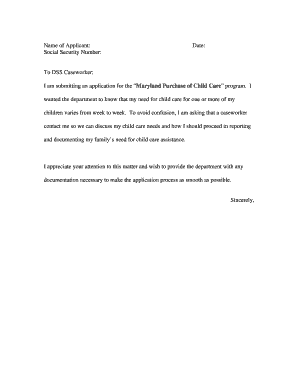 Maryland Purchase of Child Care Application