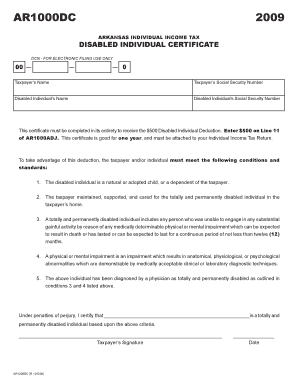Arkansas Disabled Individual Certificate