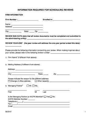 AICPA Peer Review Scheduling Form