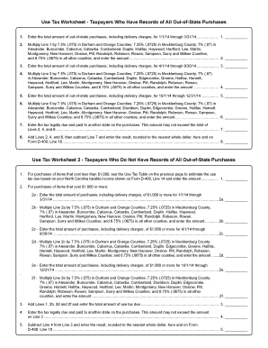North Carolina Use Tax Worksheet