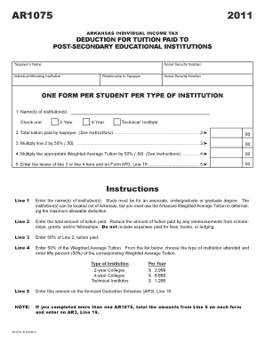 Arkansas Individual Income Tax Tuition Deduction Form