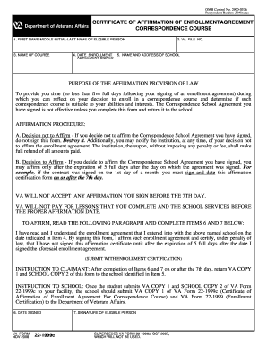 Certificate of Affirmation of Enrollment Agreement for Correspondence Course