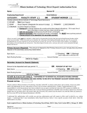 Illinois Institute of Technology Direct Deposit Authorization Form