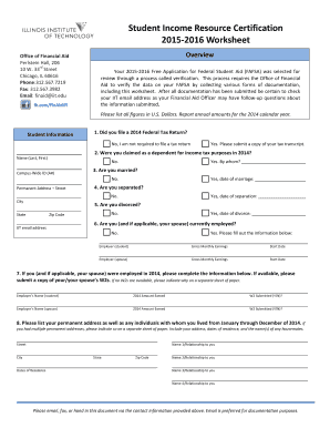Student Income Resource Certification Form