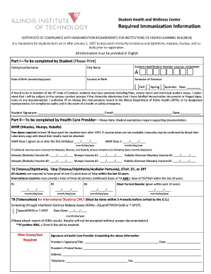Illinois Student Immunization Compliance Form
