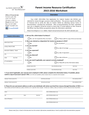 Parent Income Resource Certification Form