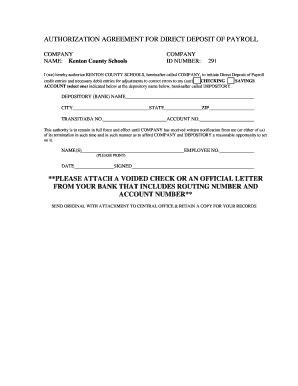 Authorization Agreement for Direct Deposit of Payroll
