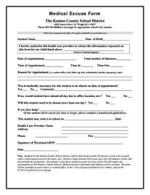Kenton County Medical Excuse Form