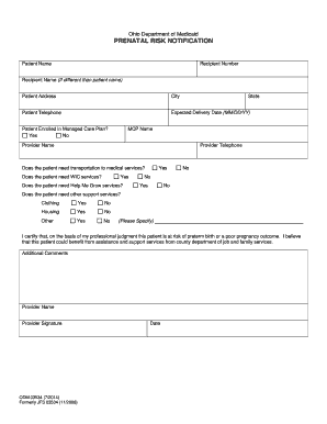 Ohio Prenatal Risk Notification Form