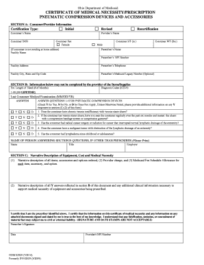 Ohio Certificate of Medical Necessity for Pneumatic Compression Devices