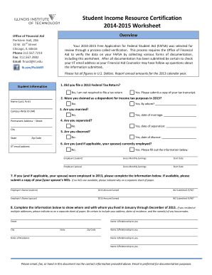 Student Income Resource Certification Form