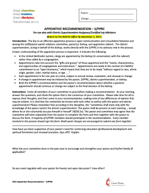 United Methodist Appointive Recommendation Form