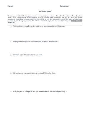Homeroom Self-Description Form
