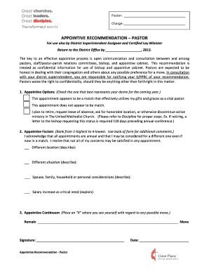 Pastor Appointive Recommendation Form