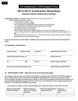 V3 Independent Child Support Paid Verification Worksheet