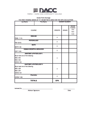 Student Grade Point Average Form