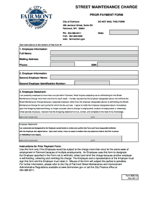 Fairmont Street Maintenance Charge Prior Payment Form