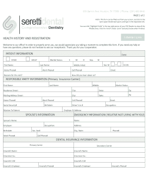 Health History and Registration Form