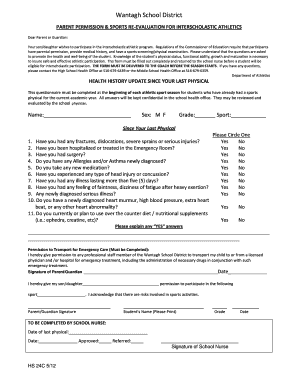 Parent Permission & Sports Re-Evaluation Form
