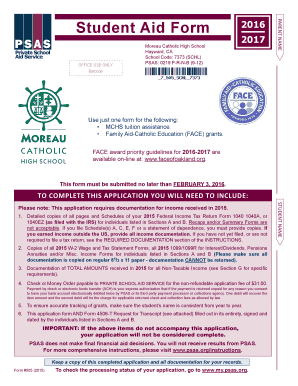 Student Aid Form 2016