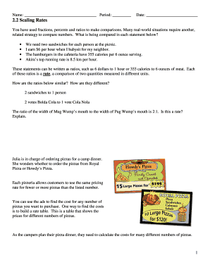 Math Worksheet on Rates and Ratios