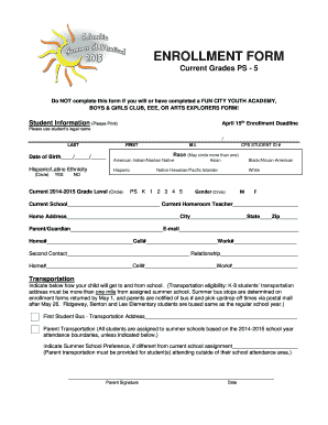 Enrollment Form for Fun City Youth Academy