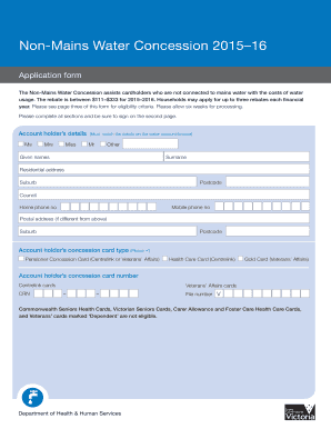 Non-Mains Water Concession Application Form