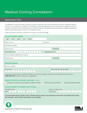 Medical Cooling Concession Application Form
