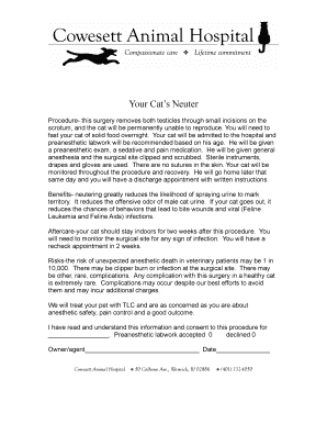 Cat Neuter Procedure Consent Form