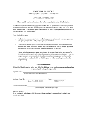 US Passport Authorization Letter