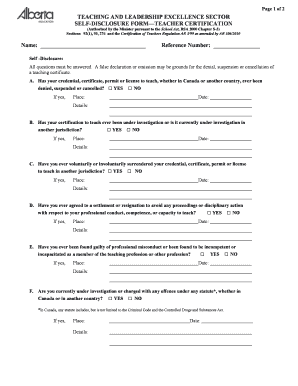 Teacher Certification Self-Disclosure Form