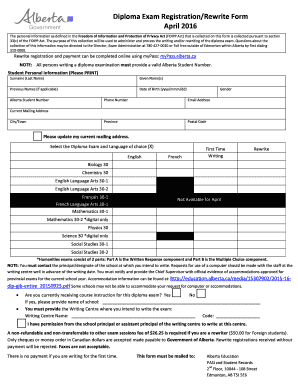 Diploma Exam Registration/Rewrite Form