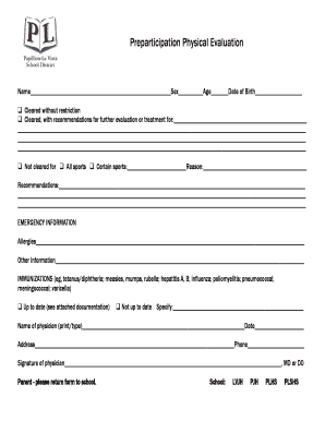 Preparticipation Physical Evaluation Form