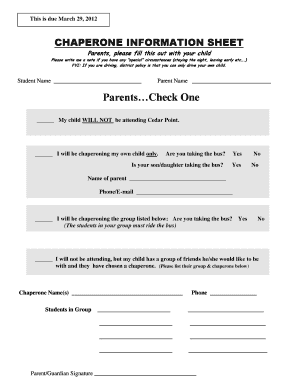 Chaperone Information Sheet