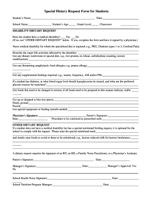 Special Dietary Request Form for Students