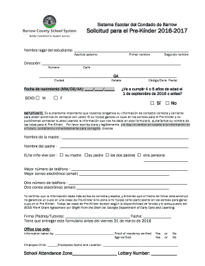 Solicitud para el Pre-Kínder