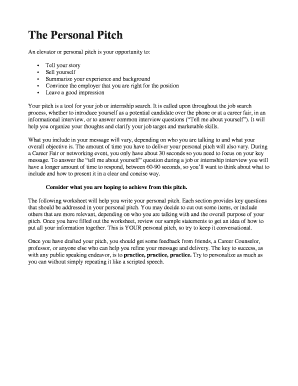 Personal Pitch Worksheet
