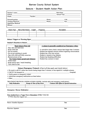 Student Seizure Action Plan