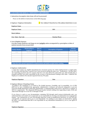 Claim Form for Medical/Dependent Care Expenses