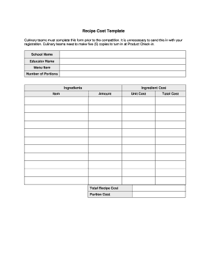 Recipe Cost Template - Lancaster High School