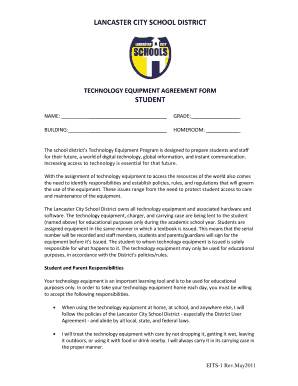 Lancaster City School District Technology Equipment Agreement Form