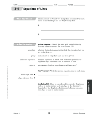 Geometry Lesson 3-4 Worksheet