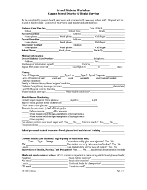 School Diabetes Care Plan