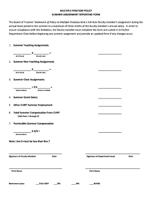 CUNY Multiple Position Policy Summer Assignment Reporting Form