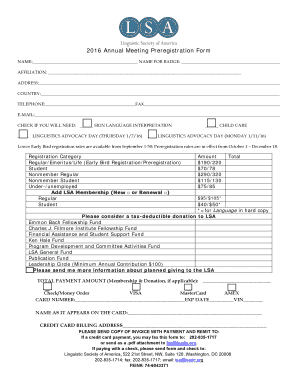 2016 Annual Meeting Preregistration Form