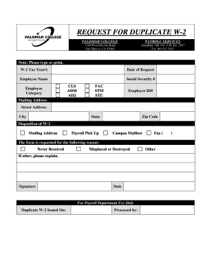 Request for Duplicate W-2 Form
