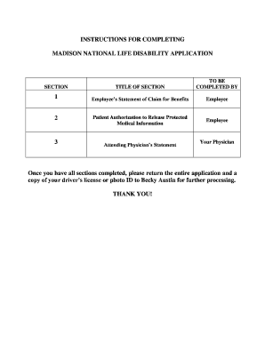 Madison National Life Disability Application